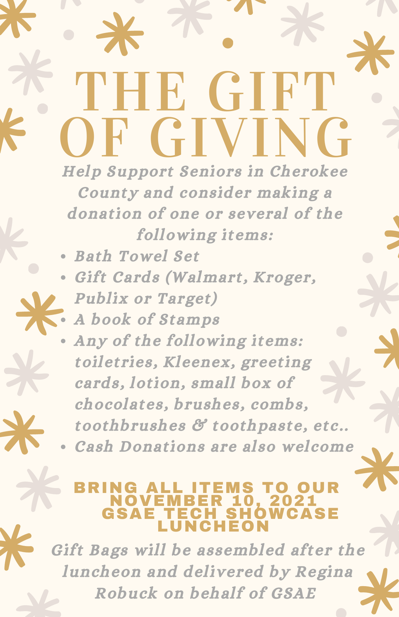 ad to bring donations for seniors in Cherokee county